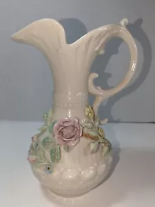 VINTAGE Belleek Pottery Aberdeen Raised Floral Vase / Pitcher, Ireland - Picture 1 of 12