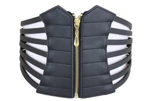 Women Black Wide Elastic Waistband Fashion Corset Belt Hip Waist Size S - Picture 1 of 12