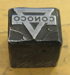 Very Old Conoco Wooden Printing Block - #2 Gas Fuel Motor Oil - Picture 1 of 1