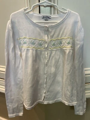 Hartstrings Girls Cardigan White Sweater Sz 10 12 Scallop Trim Embroidered  Cute - Image 1 of 4