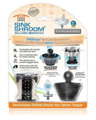 SinkShroom Black Strainer Drain Protector Hair Catcher w/ Stopper Plug for Sinks