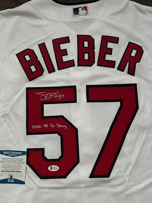 SHANE BIEBER ❗️ SIGNED CLEVELAND INDIANS MAJESTIC JERSEY w/ Inscr - BECKETT COA - Image 1 of 3