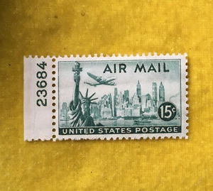 NANEE-B)US#C-35 AIR MAIL 15C. PLATE # SGL. STATUE OF LIBERTY M-H-OG, P124 - Picture 1 of 3