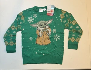 Youth Baby Yoda Christmas Sweater M Star Wars Mandalorian Disney Medium - Picture 1 of 8