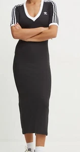 ADIDAS ORIGINALS ADICOLOR WINTER 3 STRIPES KNIT DRESS V-NECK BLACK NEW UK S, M,L - Picture 1 of 5