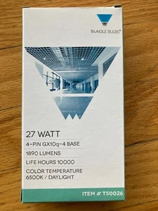 TRIANGLE BULBS 27 WATT 6500K DAYLIGHT 4-PIN GX10q-4 FLOURESCENT 1890 LUMENS - Picture 1 of 3
