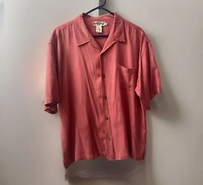 Hawaiian Tropic Shirt Men XL Rust Short Sleeved Palm Tree Pocket Casual Embossed - Image 1 of 4