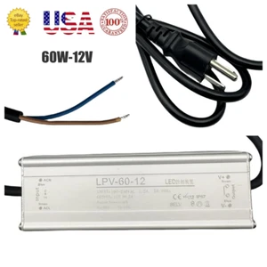 12V 5A 60W Switching LED Strip Power Supply LED Driver Transformer Waterproof US - Picture 1 of 3