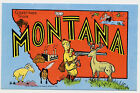 MT Greetings from Montana Map with Hunter &amp; Wildlife Unposted Linen