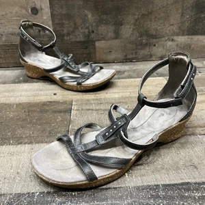 Ahnu Womens Black Leather Cork Strappy Slingback Sandals Size 9.5 - Picture 1 of 5