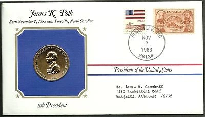 US 1983 FDC With Official Mint Presidential 24kt Gold Electroplated Medal # 11th - Image 1 of 2