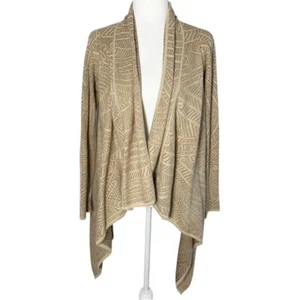 Peruvian Connection Brown Tan Pima Cotton Knit Waterfall Open Cardigan Medium - Picture 1 of 9