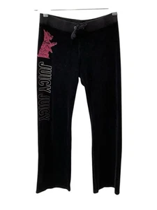 Juicy Couture Girls Velour Pants Size 10 Black Pink Dog Glitter - Picture 1 of 4