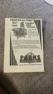 1930 OLD MAGAZINE PRINT AD PARKS WOODWORKING MACHINE CABINET SHOP SPECIAL 4.5x3 - Picture 1 of 1