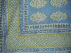 Kensington Block Print Tapestry Cotton Bedspread 108" x 88" Full-Queen Blue - Picture 1 of 2