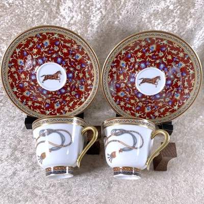 Hermes Paris Demitasse Taza y Platillo Cheval d'Orient Caballo Vajilla 2 Juegos Foto 1 de 4