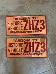 PAIR - Vintage 1977 Arizona Historic Vehicle License Plates, COPPER - Picture 1 of 4