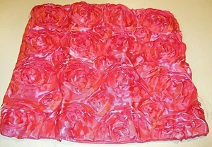 Square Silky Ribbon 3D Pink Roses Pillow Cover 16" x 16" NEW (#108) - Picture 1 of 5