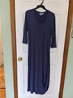 Soft & Cozy Loungewear Blue Rayon Bamboo Spandex Pullover Gown/Robe Side Slit M
