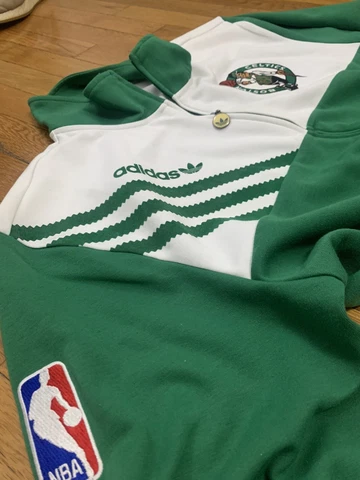 Boston Celtics Warm Up Jacket Mens XL GREEN Full Zip Vintage Adidas Trefoil Cover
