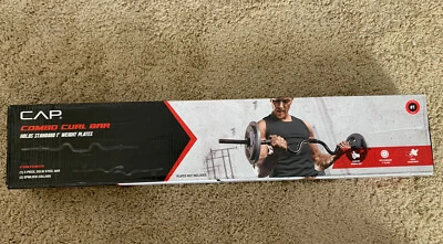 NEW CAP Combo Curl Bar Holds Standard 1” Weight Lifting Plates Steel W/ Collars - Image 1 of 2