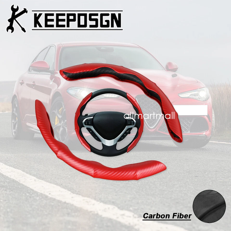 Cubierta de volante de cuero roja de fibra de carbono de 15"" pulgadas para Alfa Romeo Giulia Foto 1 de 4