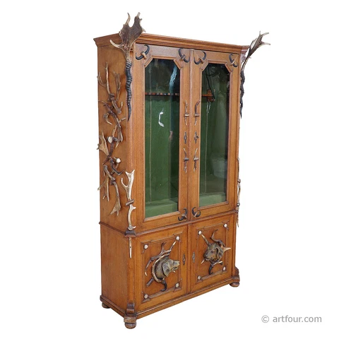 Large Black Forest Antler Gun Cabinet ca. 1900 Cover