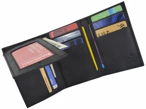 MARSHAL WALLET MEN'S L SHAPE SLIM TRIM NEW BLACK GENUINE LEATHER - Picture 1 of 8