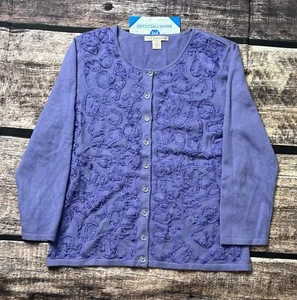 Petite Sophisticate Cardigan Sweater Women's S Purple Silk Cashmere Lace Detail - Picture 1 of 7
