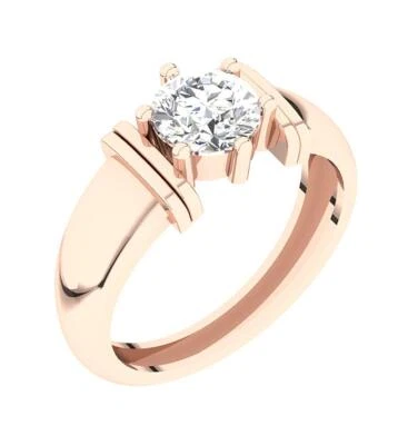 Anillo de diamantes redondos cultivados en laboratorio de boda solitario de oro rosa de 14 quilates VVS F 1,05 quilates para hombre Foto 1 de 4