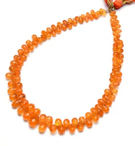 Natural Gem Orange Spessartine Garnet 4x3 to 7x5mm Faceted Teardrop Briolette 9" - Picture 1 of 6