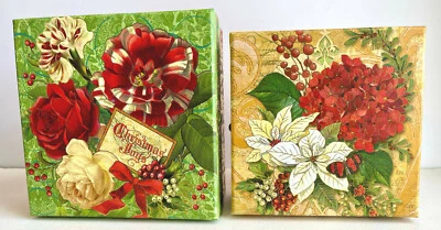 Punch Studio CHRISTMAS FLOWERS JEWELED  BOXES.  SET OF TWO.   BEAUTIFUL! - Image 1 of 4