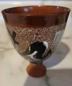 Primitives handgefertigtes Steinzeug Volkskunst Keramik Kelch Weinbecher Tasse - Bild 1 von 7