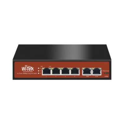 Long-Range PoE Switch 4 + 2 (4 x 10/100Tx PoE - 2 x 10/100Tx) WI-PS205 WI-TEK - Image 1 of 3