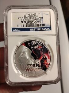 2016 Kylo Ren Star Wars Force Awakens $2  Silver coin PF70 NGC First Releases 