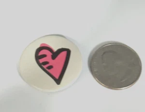 Coach Vintage White Enamel Pink Poppy Heart Printed Brooches Pins  Rare - Picture 1 of 1