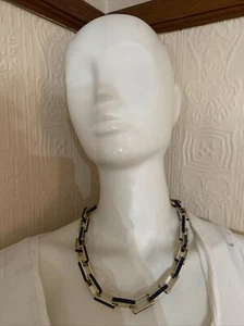 NWOT BROOKS BROTHER GOLD TONE NAVY ENAMEL LINK 20" NECKLACE CS104 - Picture 1 of 4