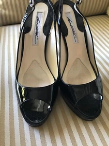 Brian Atwood Black Patent Leather Peep Toe Slingback Made In Italy 39.5 US 9 - Picture 1 of 8