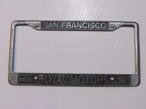 Vintage Royal Motors Volkswagen San Francisco Metal License Plate Frame Tag VW - Picture 1 of 4