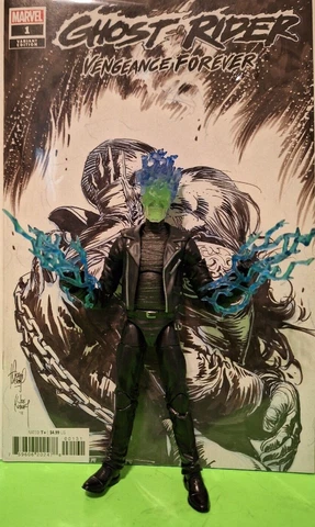 Marvel Legends GHOST RIDER BLUE FLAME CUSTOM + GHOST RIDER VENGEANCE FOREVER # 1 Cover