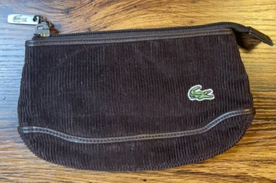 Lacoste Corduroy Small Handbag Clutch Bag Wallet Alligator Brown Change Purse  - Image 1 of 4