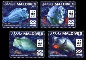 Malediven: 2015 WWF grüner Buckel Papageienfisch (3552a-3552d) postfrisch - Bild 1 von 1