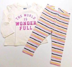 Gap Baby Girl T-Shirt Leggings Multicolor Size 12-18M Cotton World is Wonderful - Picture 1 of 3