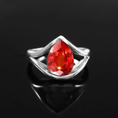 Perfetto Padparadscha Zaffiro Pera 925 Argento Mano Anello Anniversario 11x9 MM - Immagine 1 di 4