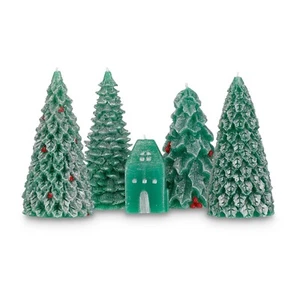 Christmas Tree Shaped and Small House Candle Decor Xmas Tabletop - Set of 5 pcs - Picture 1 of 4