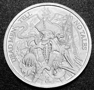 Lingotes de plata fina .999 diseño Dead Men Tell No Tales 1 OZ redondo $ - Imagen 1 de 2
