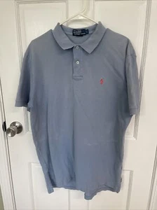 Ralph Lauren Polo Shirt Light Blue Mens Large Pink Pony Short Sleeve Made / Peru - Picture 1 of 14