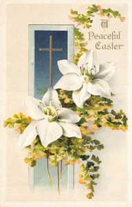 Alte Postkarte: Ein friedliches Ostern, Blumen & Kreuz, DB 1910er Jahre - Bild 1 von 2