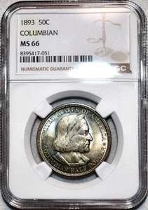 NGC MS-66 1893 Columbian Exposition Commemorative Half Doller, Iridescent Toner! - Picture 1 of 4