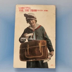 Craven Arms Postcard 1917 Ww1 Post Lady Bag Novelty Pull Down Shropshire - Picture 1 of 3